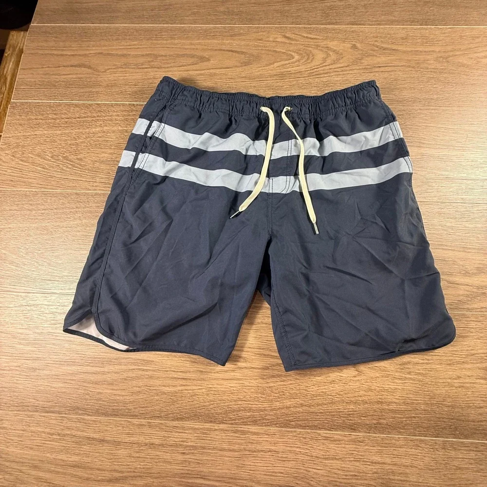 Fair Harbor Mens Navy Striped Board Shorts Swim Trunks Size XL Built in Liner